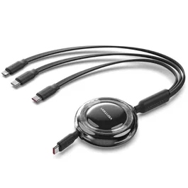 Vention Cable USB Tipo-C 2.0 5A TRKBBE Retráctil 3 en 1 Negro